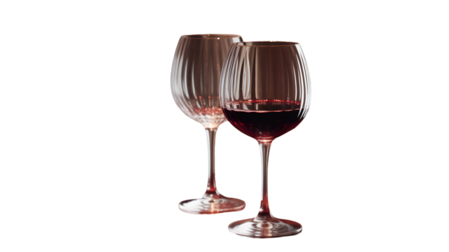 Two elegant wine glasses with red wine on a transparent background isolated on transparent background