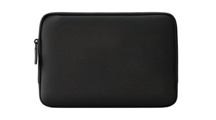 Laptop sleeve made of neoprene with smooth zipper track and pull, flat lay with gentle fabric tension, isolated on transparent background.
