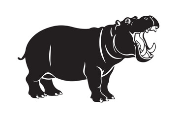 Black silhouette of a hippopotamus with mouth wide open