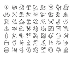 Set of outline icons related to relocation. Linear icon collection