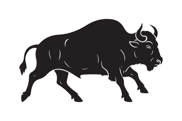 Powerful black silhouette of a charging bull