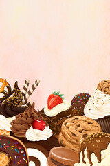 Delicious desserts border background, aesthetic gradient design