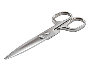 Obraz premium Office scissors with stainless satin-finish blades and matte ergonomic handles, diagonal placement, isolated on transparent background.