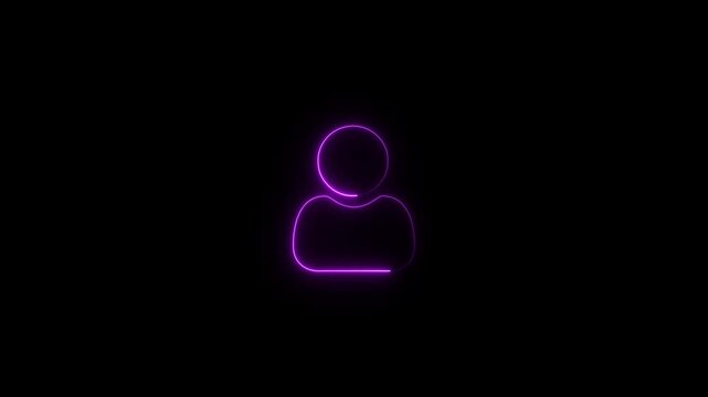 Glowing neon person sign, neon person or people sign animation. purple color man icon. on a black background
