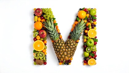 Fruit Letter M with Healthy Food.