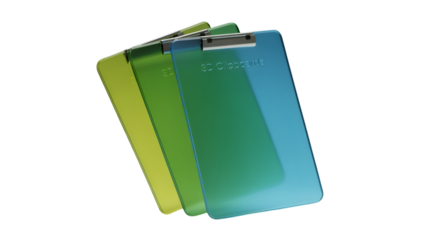 Colorful clipboards isolated on transparent background, great for office organization