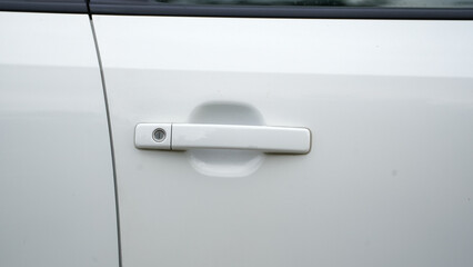 Car door handle vehicle auto automotive transport detail red white lock security design modern key...