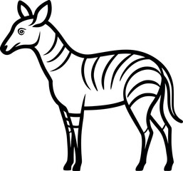 Line Drawing of Okapi with Zebra-Like Stripes and Prominent Neck and Ears