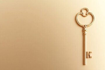 Luxurious golden key is lying on a golden background, symbolizing success, wealth, mystery and problem solving