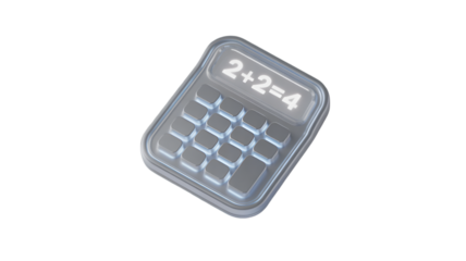 Calculator with simple addition equation isolated on transparent background