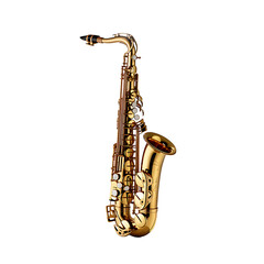 A golden alto saxophone isolated on transparent background