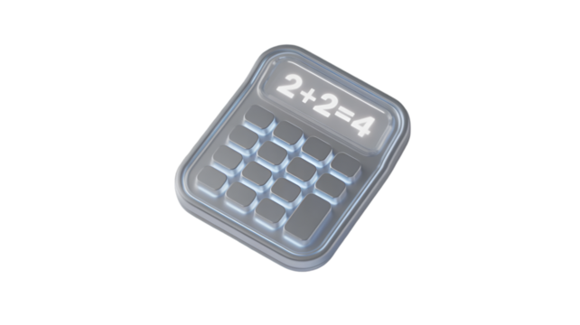 Calculator with simple addition equation isolated on transparent background