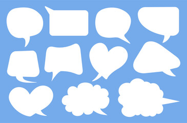 set of speech bubbles heart cloud balloon triangle round white text bubble