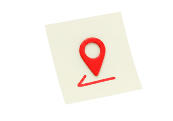 Isolated Red Location Pin on a Sticky Note, Suggesting Directions or a Specific Route