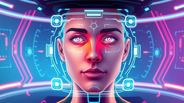 Futuristic Face Scan with Neon Interface.