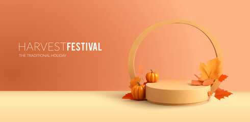 Autumn advertising banner with product showcase