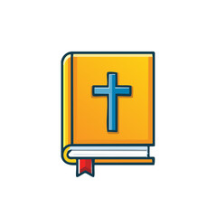 Fototapeta premium Holy Bible Illustration with Cross Symbol on Cover and Red Bookmark in Cartoon Style