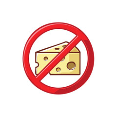 Cheese forbidden lactose intolerance cartoon symbol no dairy food allowed red circle vector allergy restricted diet sign
