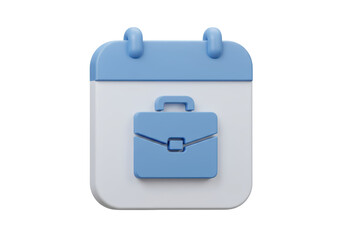 Isolated 3D Illustration of Business Calendar with Briefcase Icon, Symbolizing Work Appointments and Professional Schedules, Rendered Against a Clear, Crisp Background