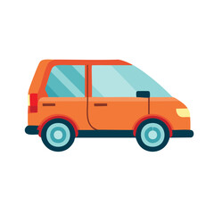 Stylized Orange Compact Car with Blue Tinted Windows and Teal Wheels