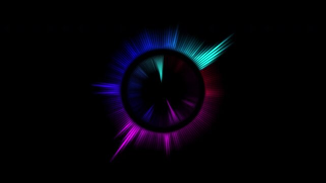 A sound wave audio loop equalizer with colorful flashing animations. Visualization of the music audio spectrum.