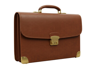 Isolated Brown Leather Briefcase with Gold Hardware, Representing Professionalism, Sophistication, and Business Success