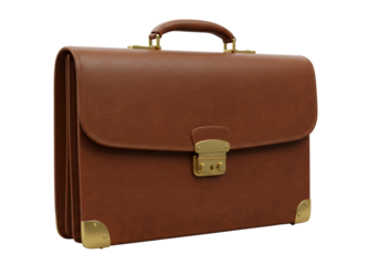 Isolated Brown Leather Briefcase with Gold Hardware, Representing Professionalism, Sophistication, and Business Success