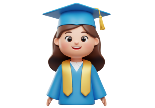 Isolated Cartoon Graduation Character with Academic Dress: A 3D Rendering Depiction of Education and Achievement - Powered by Adobe