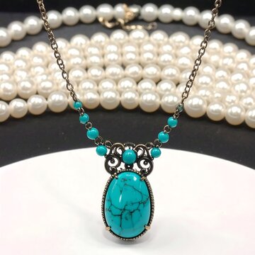 Turquoise pendant necklace with beaded chain