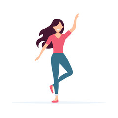 Obraz premium Cheerful woman dancing freely with arm raised and leg lifted expressing joy in a modern illustration