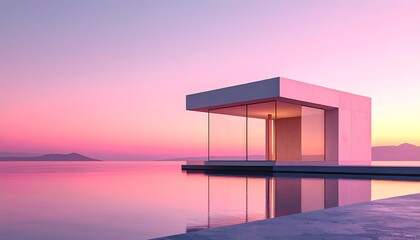 Modern Seafront Pavilion Sunset.