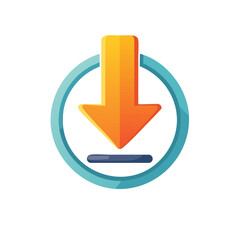 Orange download arrow with blue circle icon symbol for save or upload