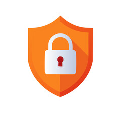 Orange shield with white padlock symbol representing security and protection