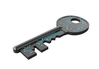 Isolated Digital Key Security Concept Featuring Integrated Circuitry with a Futuristic and Technological Design