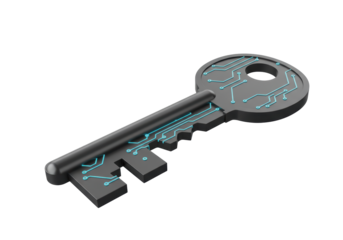 Isolated Digital Key Security Concept Featuring Integrated Circuitry with a Futuristic and Technological Design