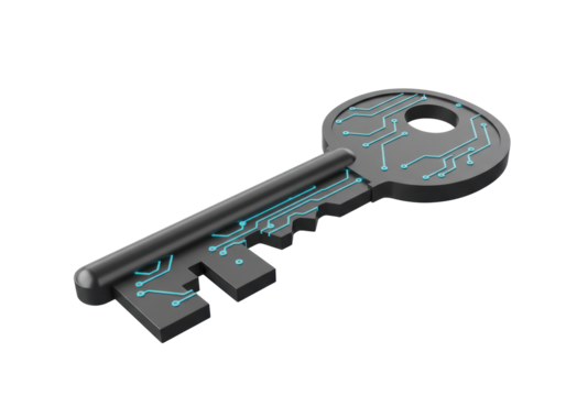 Isolated Digital Key Security Concept Featuring Integrated Circuitry with a Futuristic and Technological Design
