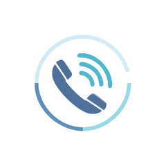 Telephone Receiver with Sound Waves in a Blue Circle Illustrating Communication Icon or Contact Us Button