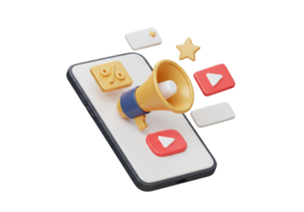 Isolated Conceptual 3D Illustration of Mobile Marketing Campaign with Smartphone