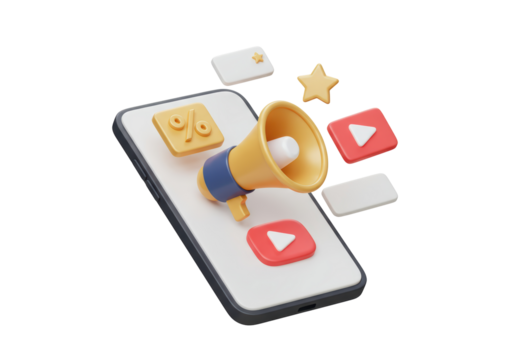 Isolated Conceptual 3D Illustration of Mobile Marketing Campaign with Smartphone