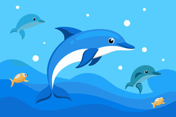Fototapeta premium A simple cartoon of dolphins in the ocean vector illustration
