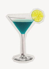 Tropical Blue Lagoon cocktail paper cut isolated design