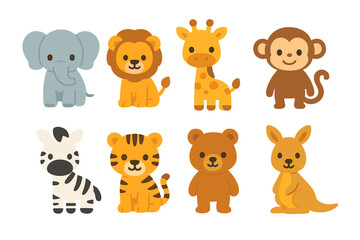 Fototapeta premium Miniature Animal Icons. Flat vector mini-illustrations miniature animals in colors children's illustrations: tiny elephant, small