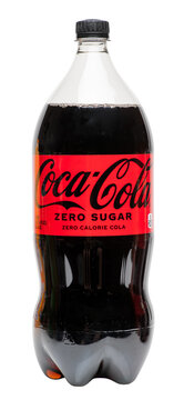 Plastic bottle of bottled in US Coca Cola Zero Sugar isolated on a transparent background