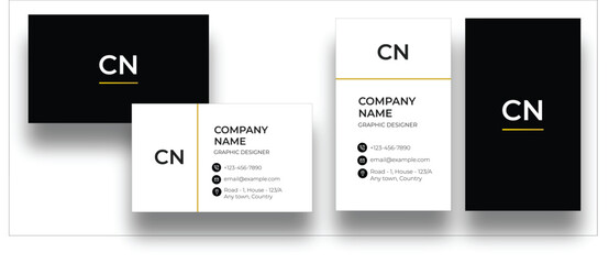Modern Black and White Business Card with Gold Accent – Minimalist Corporate Template