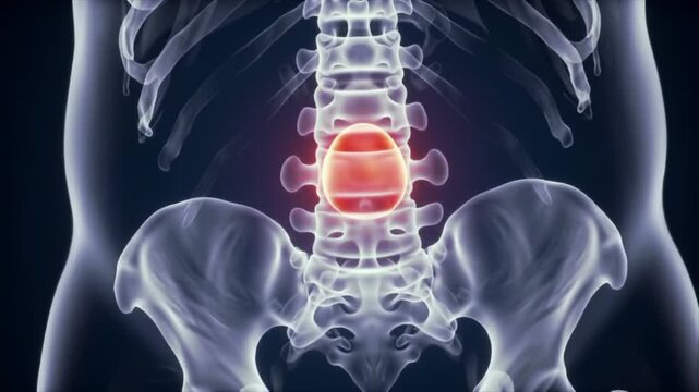 3D medical animation of lower back pain from a herniated disc. Anatomy.