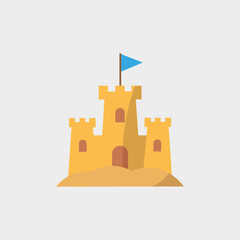 Sand castle icon. Beach summer symbol. Children toy building. Vector vacation illustration.