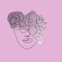 Female face drawing. One line abstract. Minimalist line art. Vector portrait illustration.