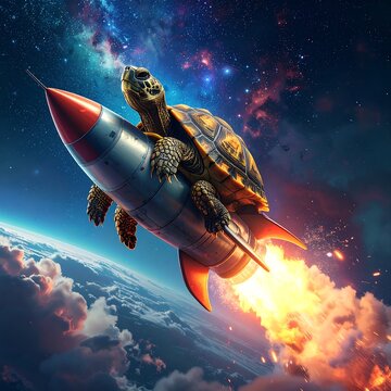 Turtle in rocket ship, space