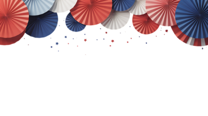Photo of red, white, and blue paper fans and stars decoration isolated on transparent background for patriotic celebration