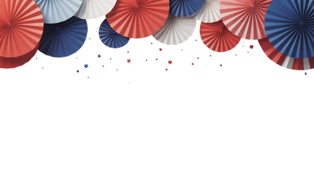 Photo of red, white, and blue paper fans and stars decoration isolated on transparent background for patriotic celebration